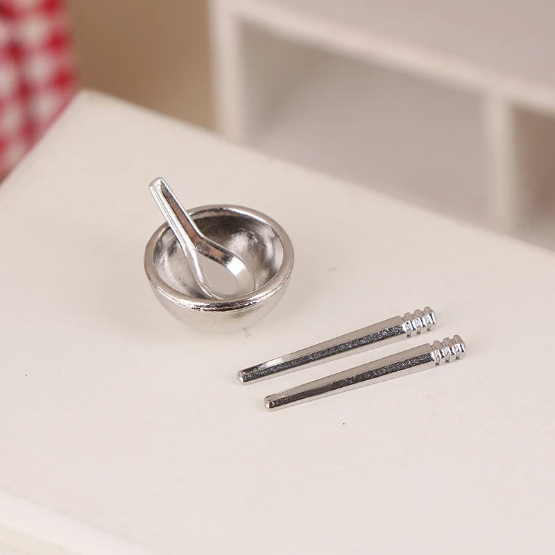 1/12 Dollhouse Dinner Plate Bowl Spoon Chopsticks Dollhouse Mini Kitchen Tableware Accessories Dolls House Decoration