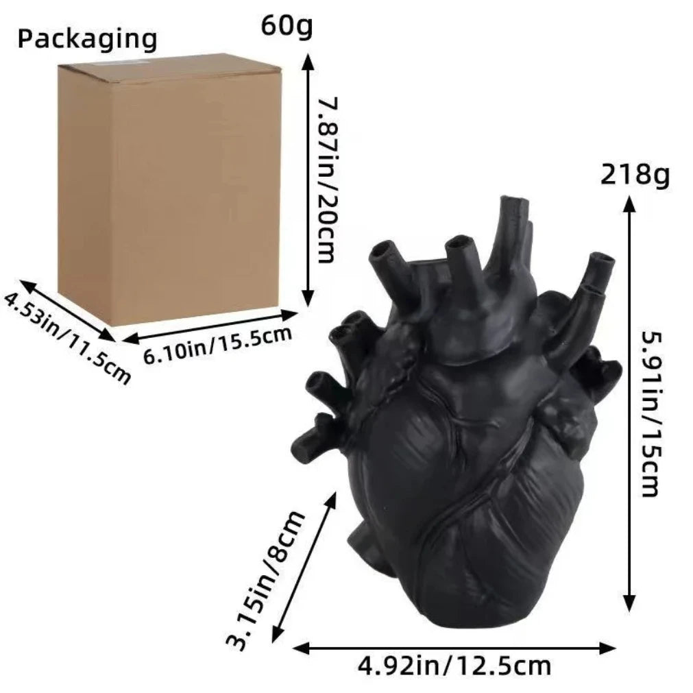 Black Anatomical Heart Vase Halloween Creative Heart Vase Resin Decorative Flower Vessel Modern Art Flower Vessel for Home Decor