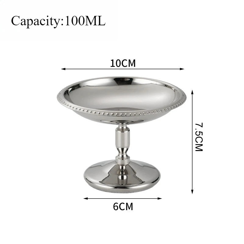 Ice Cream Cup Stainless Steel 304 Serving Dessert Bowl Cups Sauce Bowls Mini Round Footed Yogurt Snack Candy Cup for Salad Fruit