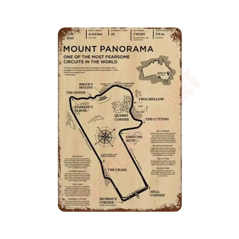 Vintage F1 Formula Racer Poster Metal Tin Sign Plaque Aesthetics Racing Monaco Grand Prix Circuit Track Wall Art Home Room Decor