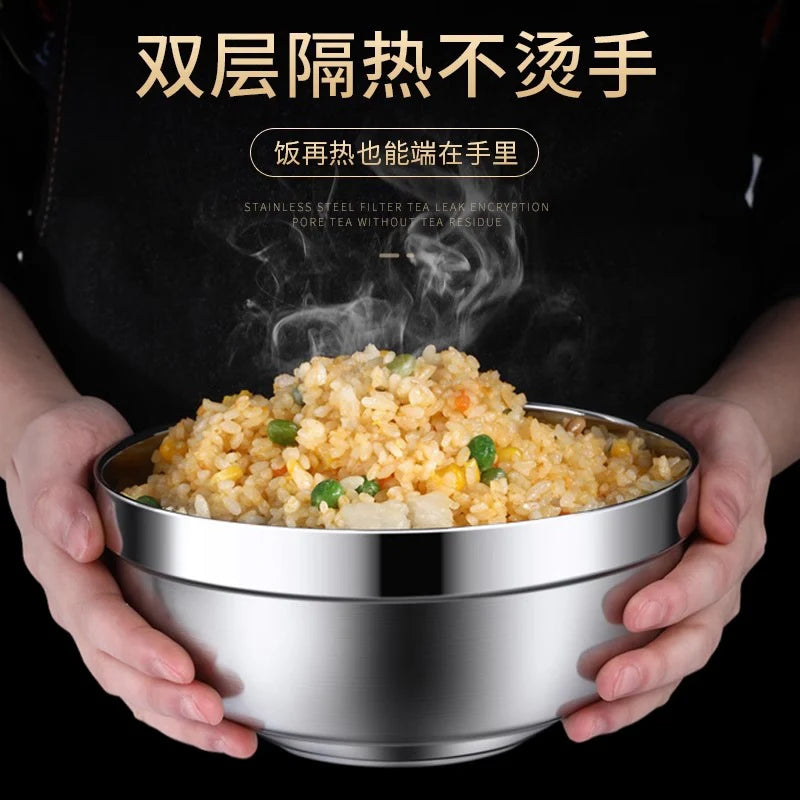 304 Stainless Steel Rice Bowls Household Five-layer Heat Insulation Fall Prevention Solid Tableware 15~16cm Adult Dining Bowl
