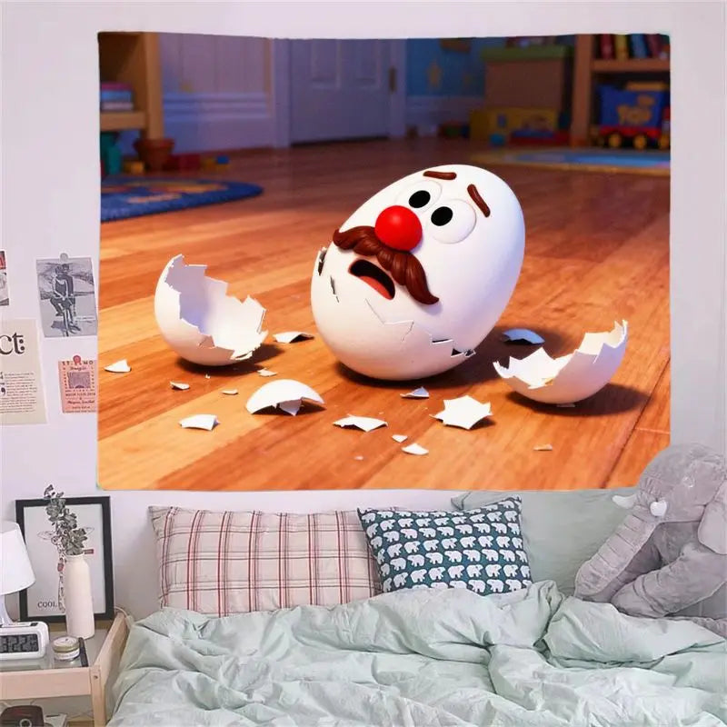 1PC Puss in Boots Humpty Dumpty Funny Cracked Egg Tapestry Modern Polyester Wall Art Living Room Bedroom Dorm Decor Gift for Mov