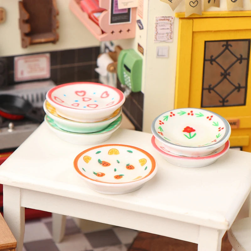 5Pcs 1/12 Dollhouse Mini Plates Dishes Model Dollhouse Simulation Kitchen Decoration Dolls House Accessories Pretend Play Toys