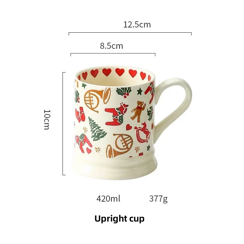 Christmas Ceramic Tableware Retro Bowls Plates Water Cup Breakfast Dessert Noodle Bowls Coffee Milk Cup Microwaveable Xmas Gift