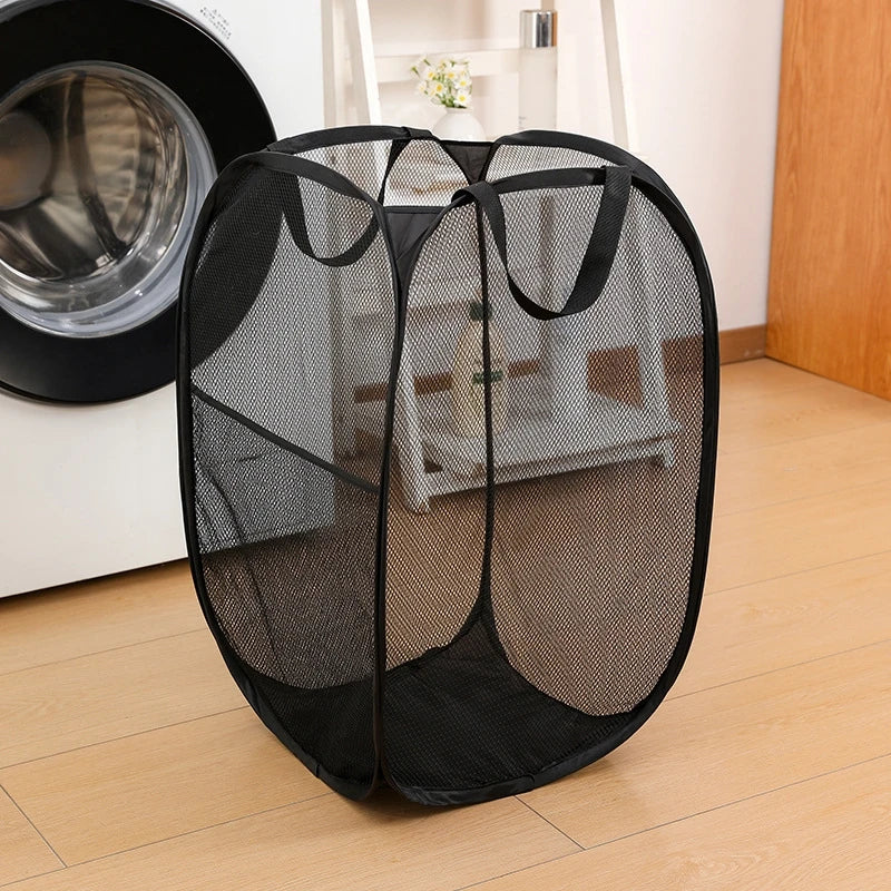Large Capacity Laundry Basket Foldable Mesh Storage Bag For Dirty Clothes Organizer In Bathroom Washing Room Home Use