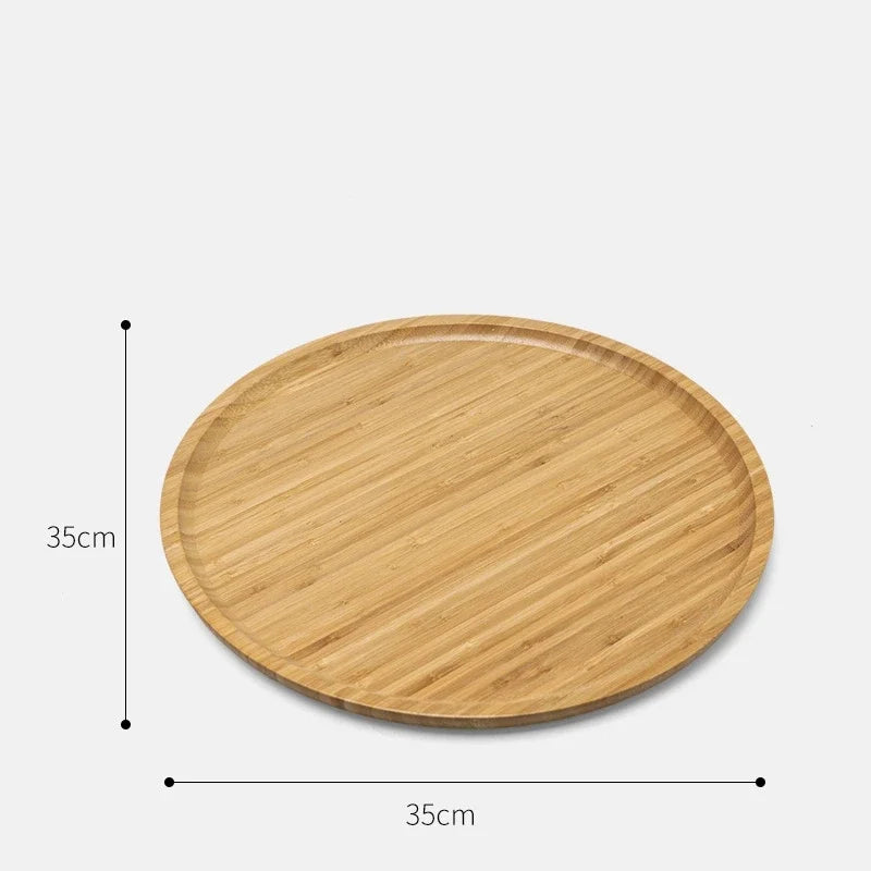 Square and Round Bamboo Storage Tray for Home Use, Tea Coffee Cup Tray Breakfast Dinner Plate Bread Fruit Cake Food Serving Tray