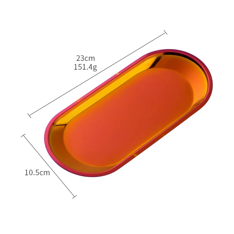 Nordic Style Oval Jewelry Storage Serving Tray Platter Stainless Steel Snack Tray Metal Storage Gold Decoration Home Organizer