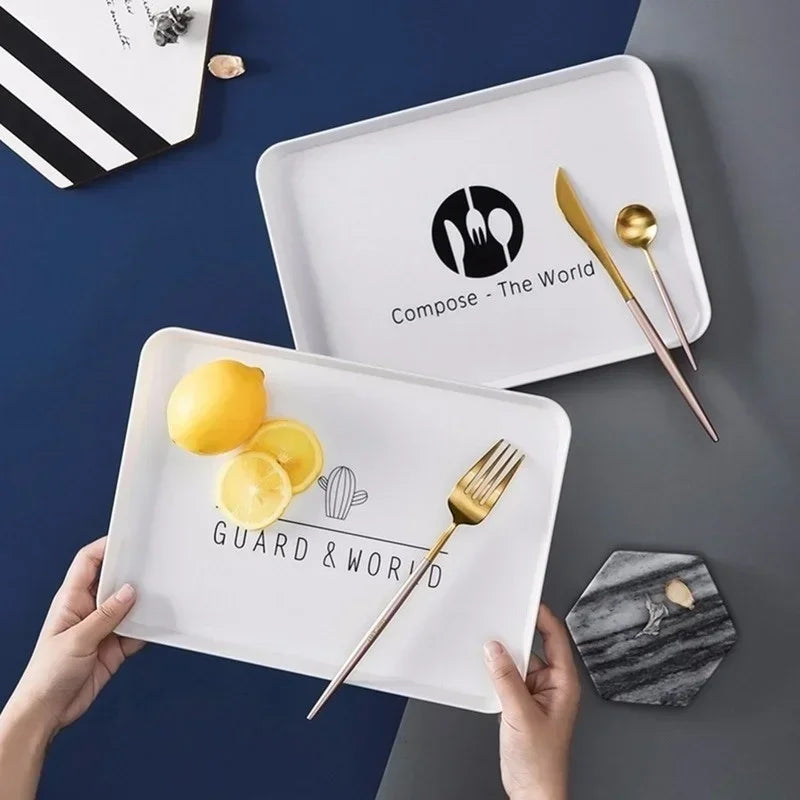 1 Pcs Practical Plastic Dessert Serving Tray Tea Breakfast Bread Tray Snack Plate Storage Plates Square Accessory Cosmetics Dish