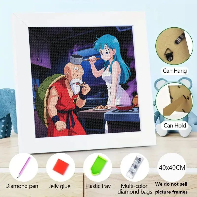 1PC DIY 5D Diamond Painting Kit Dragon Ball Z Anime Bulma Master Roshi Cooking Scene Full Drill Diamond Art Home Decor Wall Art