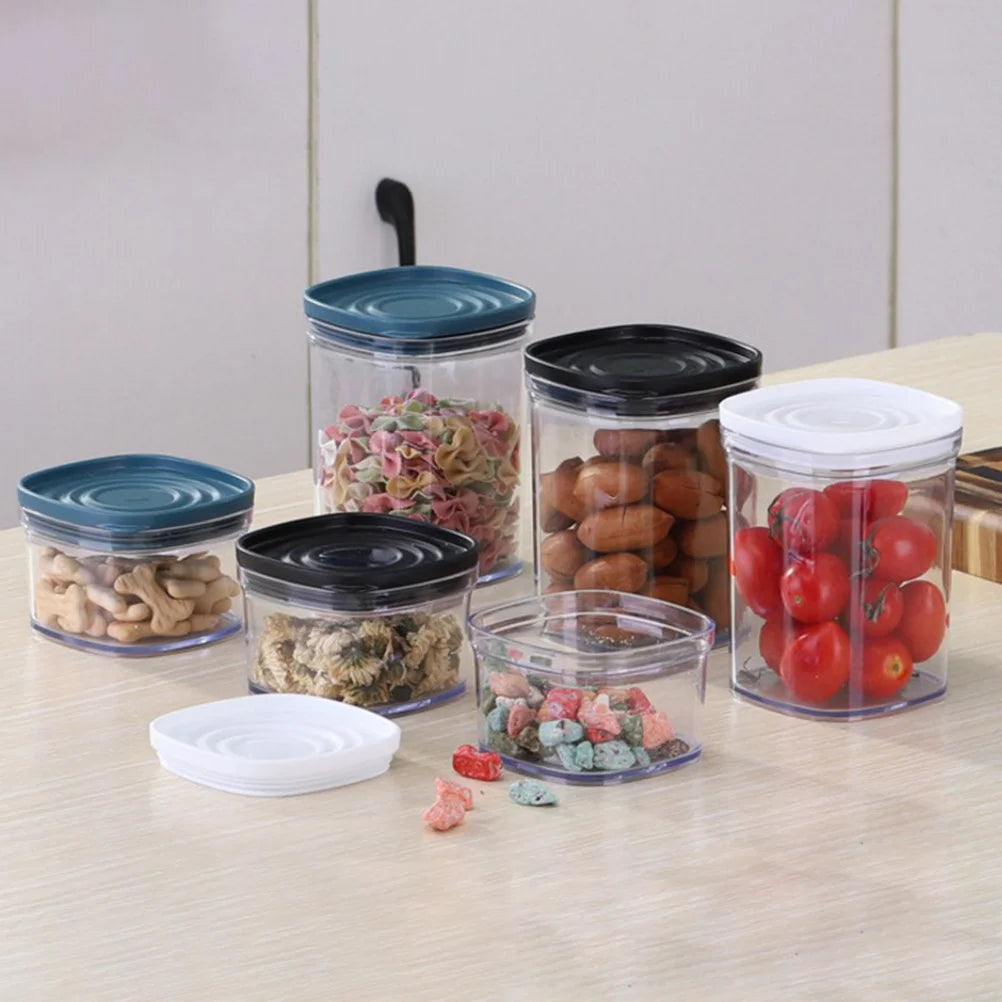 2Pcs Transparent Plastic Storage Jar Thickened Airtight Silicone Seal Lid Container for Kitchen Dry Fruits Nuts Snacks Food