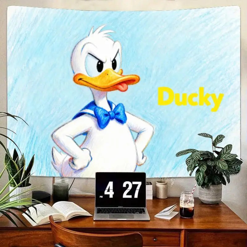 1PC Donald Duck Grumpy Face Blue Tapestry Modern Polyester Wall Art Living Room Bedroom Dorm Decor Funny Gift for Disney Fans.