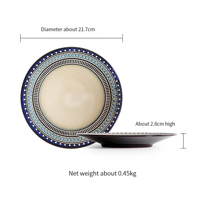 Moroccan Ceramic Tableware Set Bohemian plate set dinnerware Porcelain Round Bowl Oval Plate and mug
