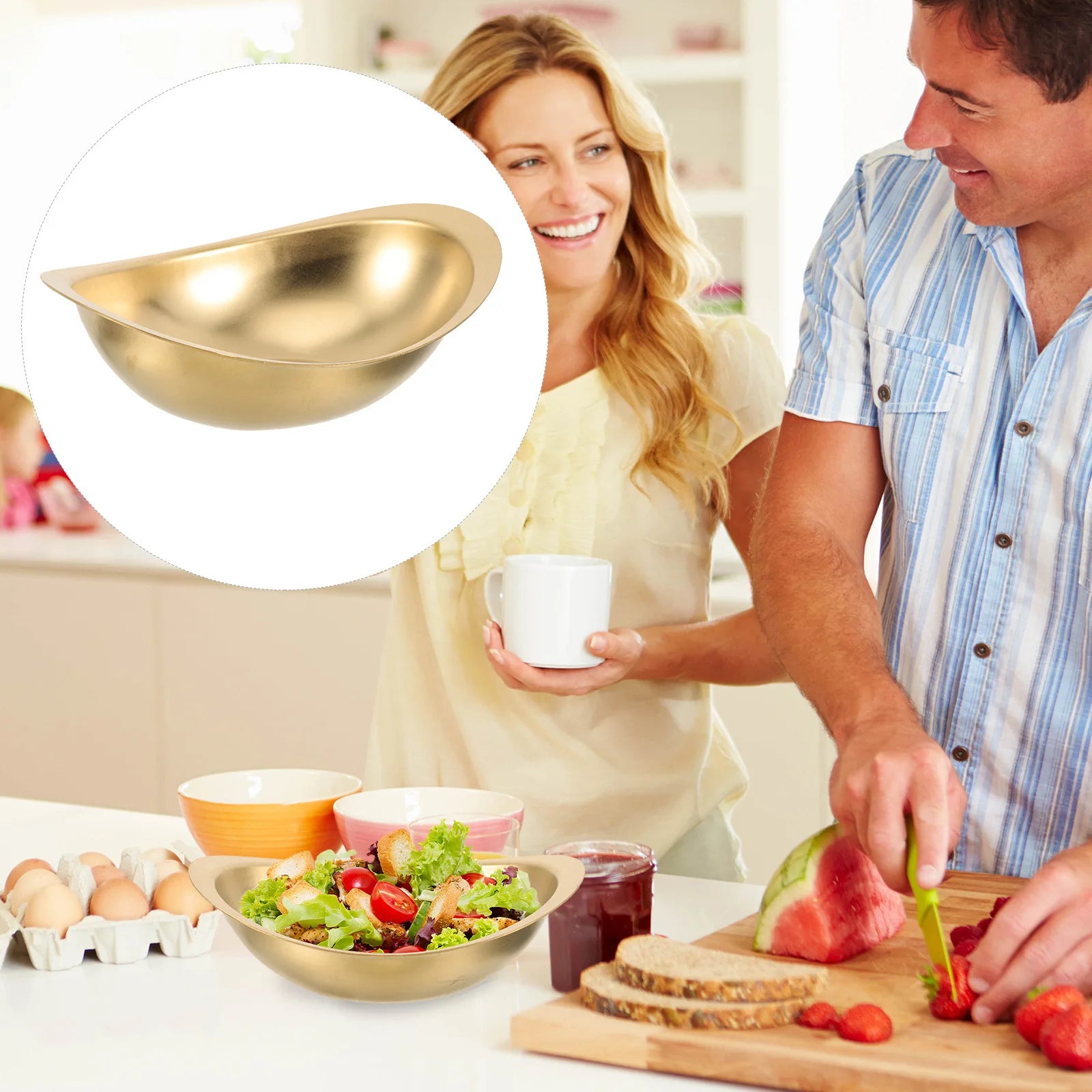 Golden Ingots Bowl Stainless Steel Deep Salad Mixing Bowl For Home Kitchen Tableware Food Serving Storage Multi-Functional