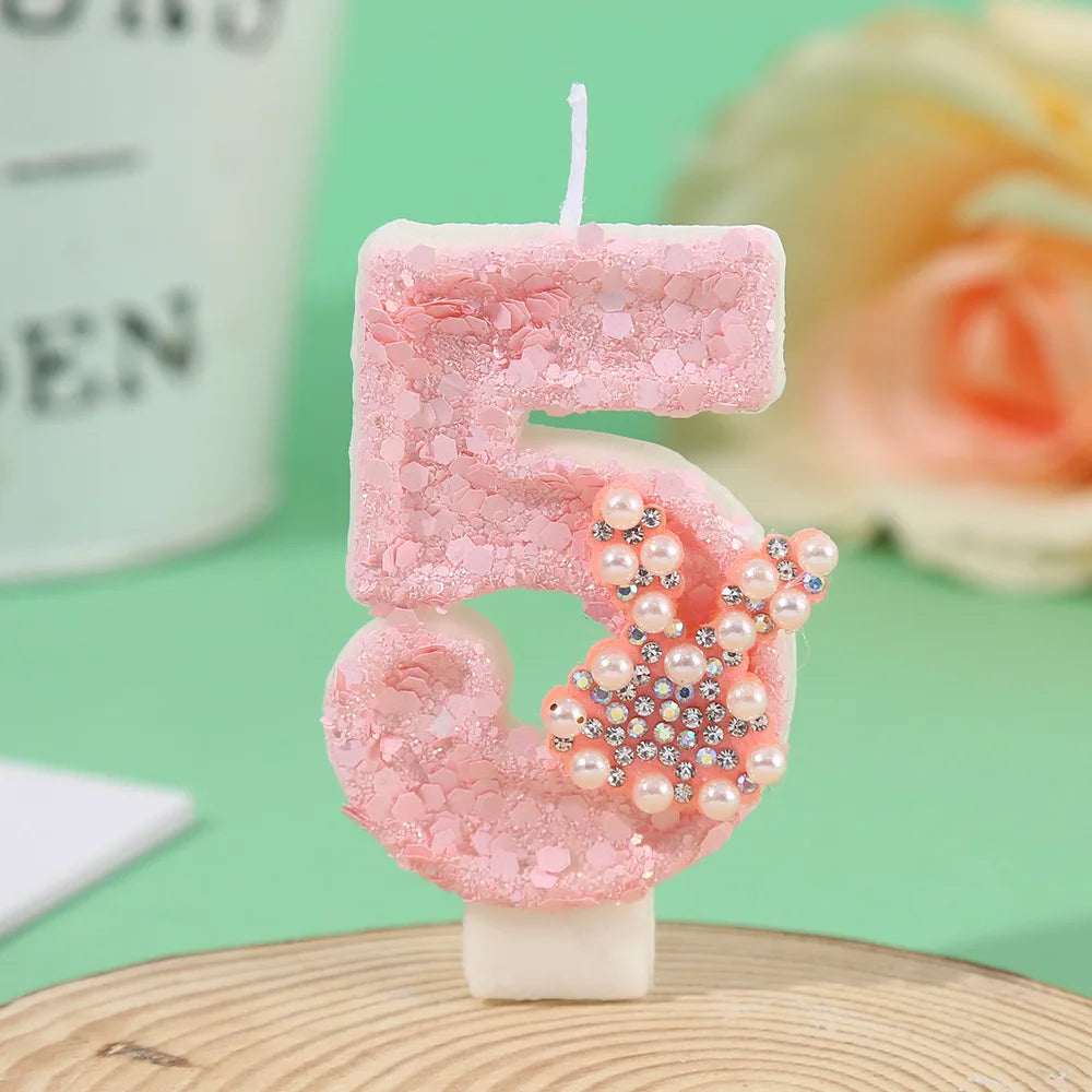 Pearl Hot Diamond Rabbit Ear Cake Candle Creative Handmade DIY Pink Girl Heart Digital Candle Party Wedding Atmosphere Decor