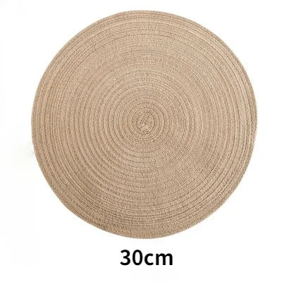 1pcs Round Table Mat Woven Ramie Placemats Anti Slip Dining Table Mats Non-Slip Tableware Bowl Pads Kitchen Drink Cup Coasters
