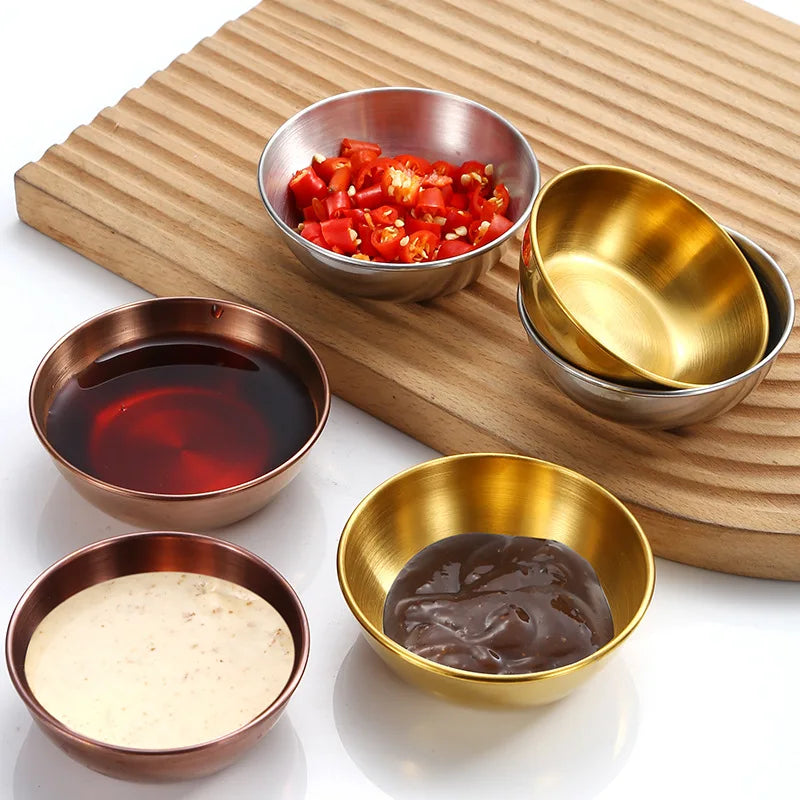 D5 1-2Pcs Stainless Steel Sauce Dishes Appetizer Seasoning Serving Dishes Set Tray Spice Plates Kitchen Tea Coffee Cup Tableware