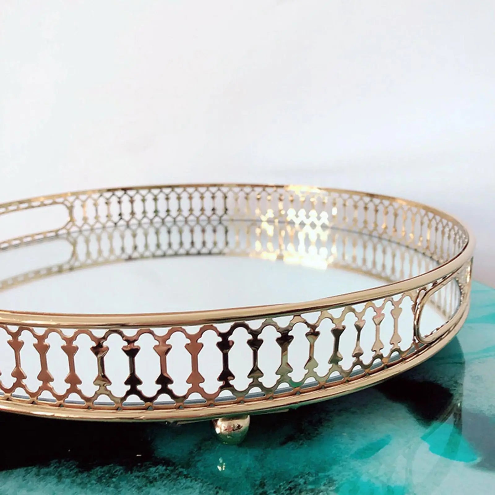 Crystal Tray Makeup Organizer Storage Holder Round Serving Plate Tray Gift