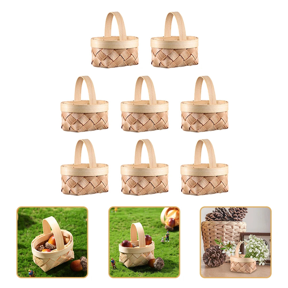 8pcs Mini Wooden Baskets Handwoven Lightweight Tiny Wicker Basket for Wedding Plant Pot nament Easter Fruit