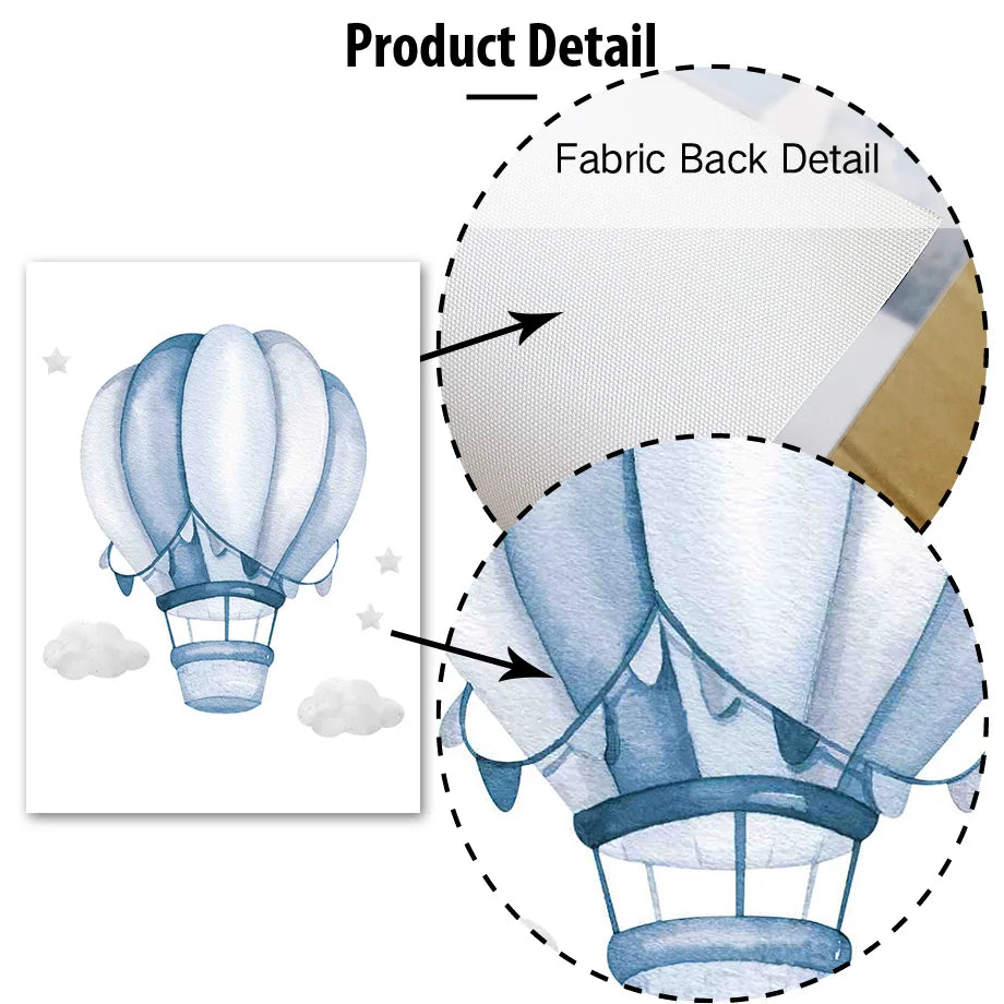 Hot Air Balloon Plane Train Car Custom Baby Name Wall Art Nordic Posters Painting Cartoon Pictures Kids Room Decor Canvas Prints