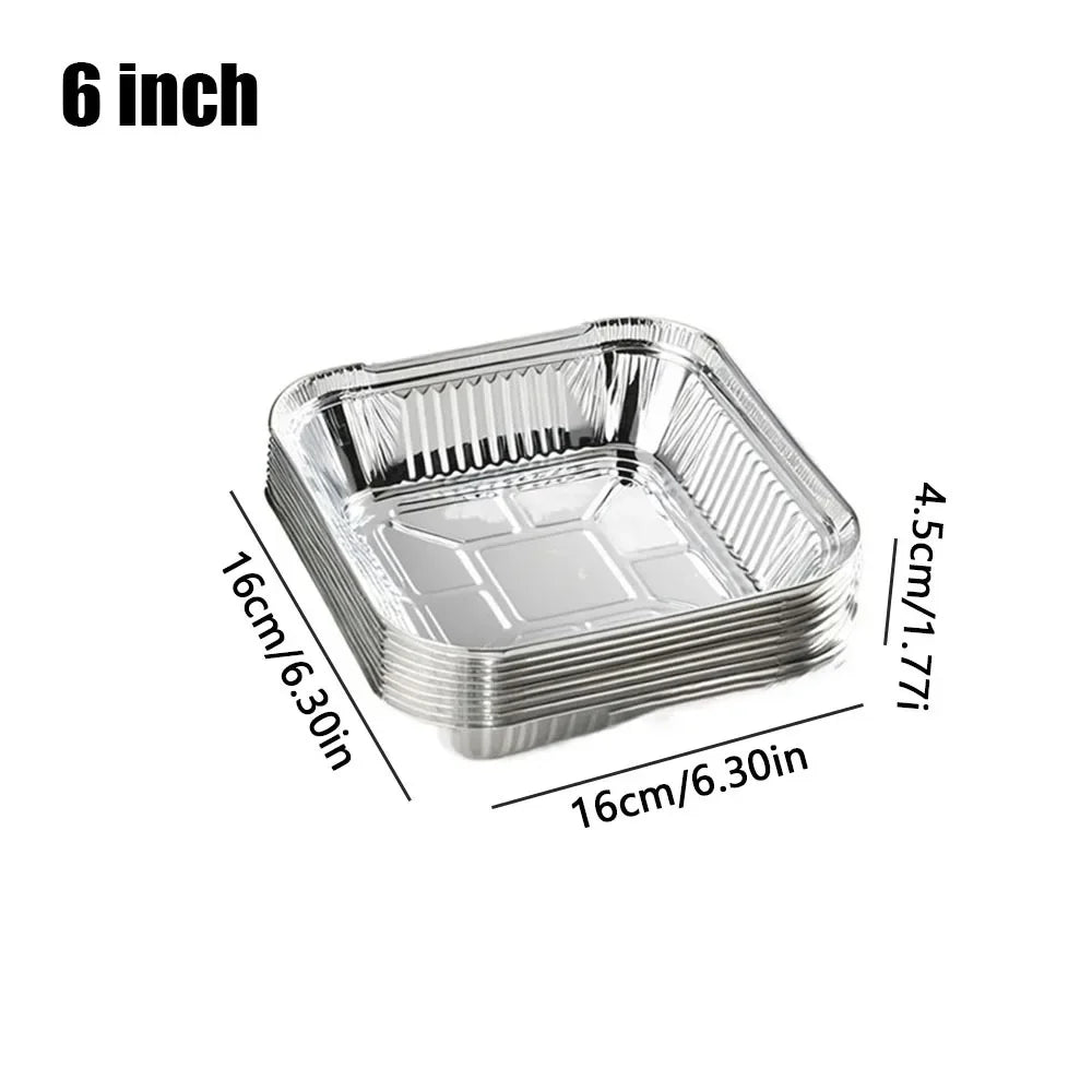 2025 10Pcs 6/7/8 Inch Food Tin Foil Tray Reusable Non-stick Aluminum Foil Box Oil-resistant Oven BBQ Baking Tools Air Fryer Tray