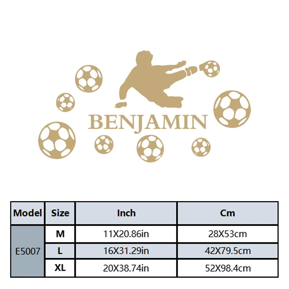 1pc Fashion Custom Name Boy Playing Football Wall Stickers Waterproof Wall Art Decal Bedroom Decor Wall Decoration Murals