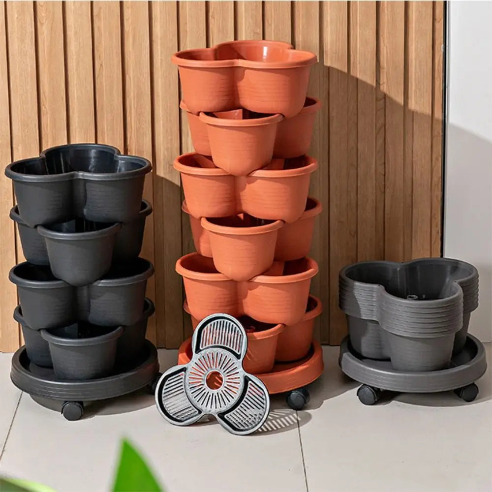 New Vertical Tower Stackable FlowerPot Plastic with Movable Casters Flower Pot Multi-layer Strawberry Planter Tower Home Garden
