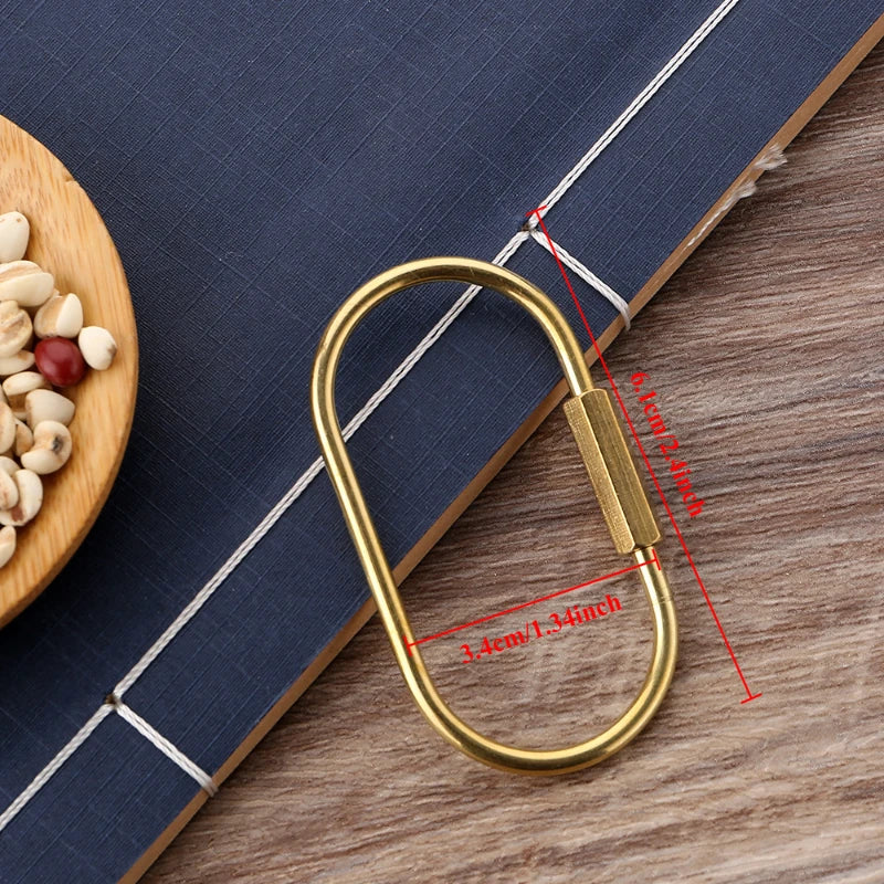 Brass Keychain With Lock D Key Chain Gold Color Camping Carabiner Survival Camping Equipment Buckles Hooks Key Ring Accessories