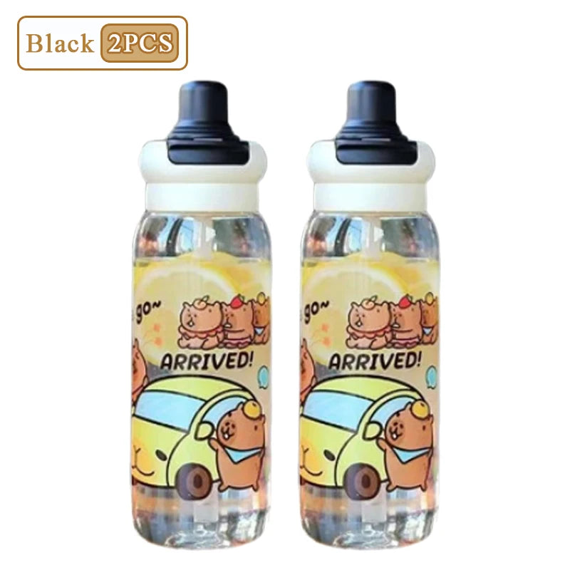 1/2/4PCS Capybara Cartoon 750ml Portable Large-capacity Water Bottle Sports Straw Cups Student Plastic Water Cups Children's Mug
