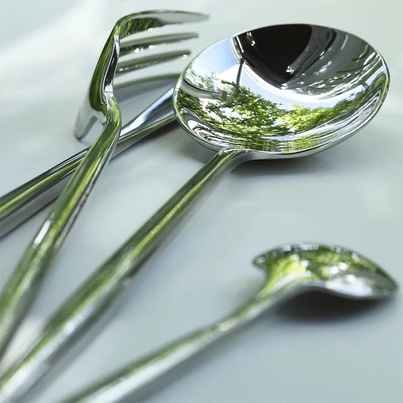 Mirror-polished Stainless Steel Western Tableware Set Four-piece Steak Knife Fork and Spoon Set for Home Use
