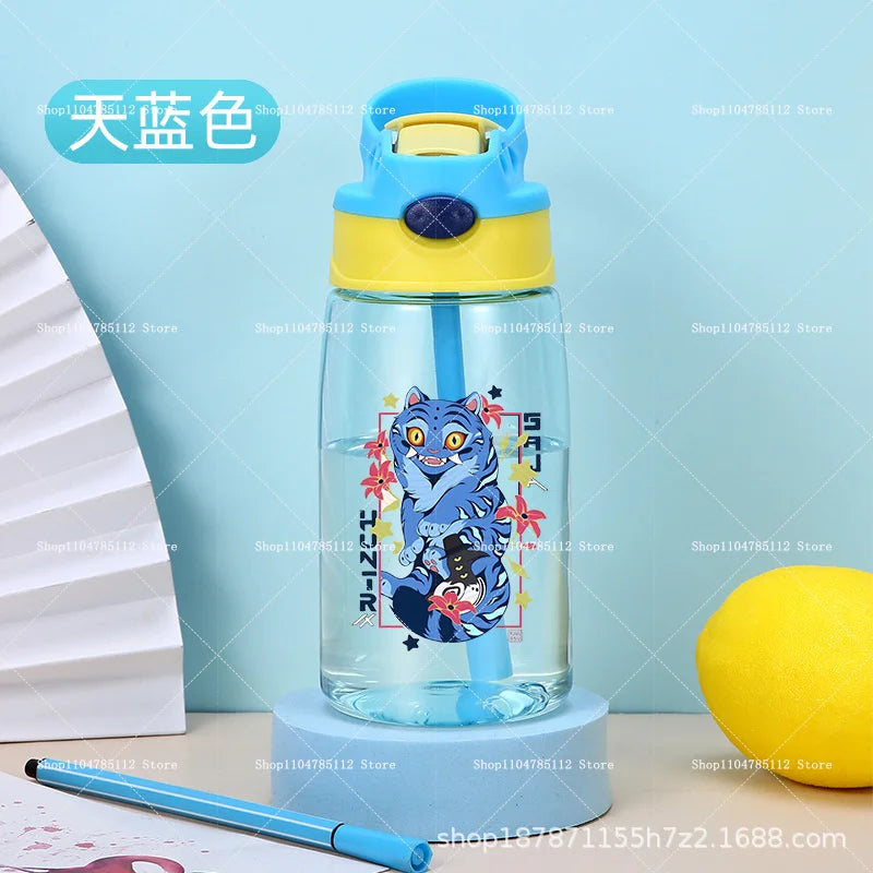 KPop Demon Hunters Drinking Glass Large Capacity Portable Plastic Mug Kids Cartoon Cute Sports Straw Drinking Cup Water Bottle