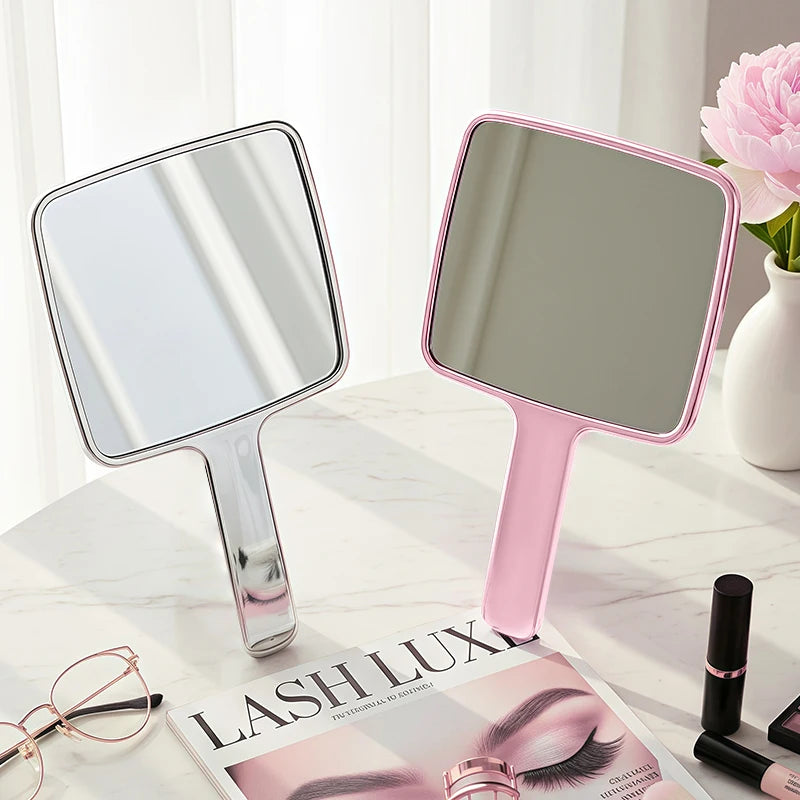 Vintage Vanity Mirror with Handle, Silver Travel Makeup Hand Mirror for Women, Hand Held Aesthetic Water Ripple Frame Decorative