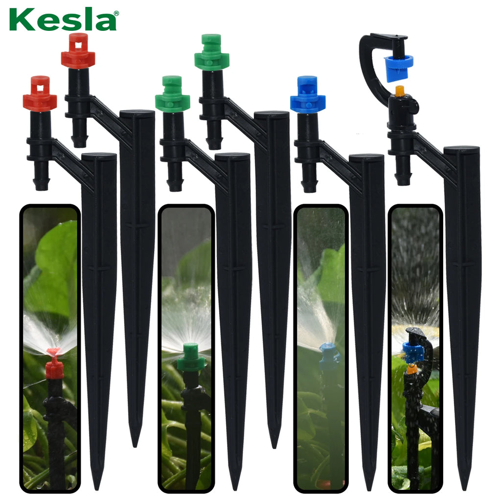 KESLA 20PCS 90/180/360 Degree Misting Nozzle 13cm Stake 1/4'' Barb  Drip Irrigation Watering Garden Flower Irrigation Sprinkler