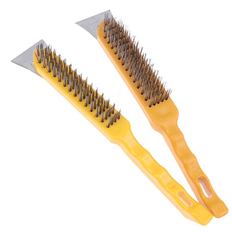 Wooden handle wire brush copper plated wire knife brush rust removal metal wire brush copper wire brush surface cleaning brush