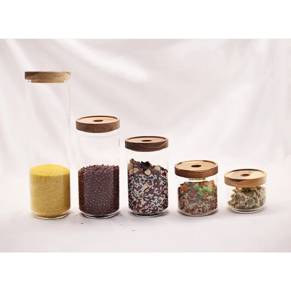 1000Ml Glass Tea Cans Heat Resistant Transparent Storage Jar Wooden Lid Sealed Container For Coffee Beans Biscuits Spices Food