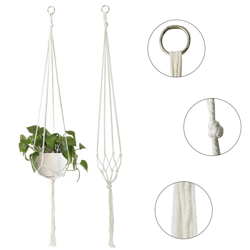 Handmade Flower Hanging Pot Rope Net Macrame Plant Hanger Flower Pot for Home Wall Decoration Courtyard Garden Planter Basket