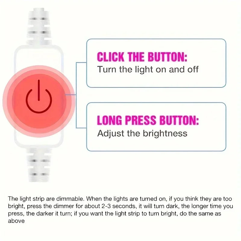 USB LED Strip Lights 5V 2835 SMD Touch Control Switch Tape Light TV Backlights for Gaming Room Party Decoration Camping Lighting