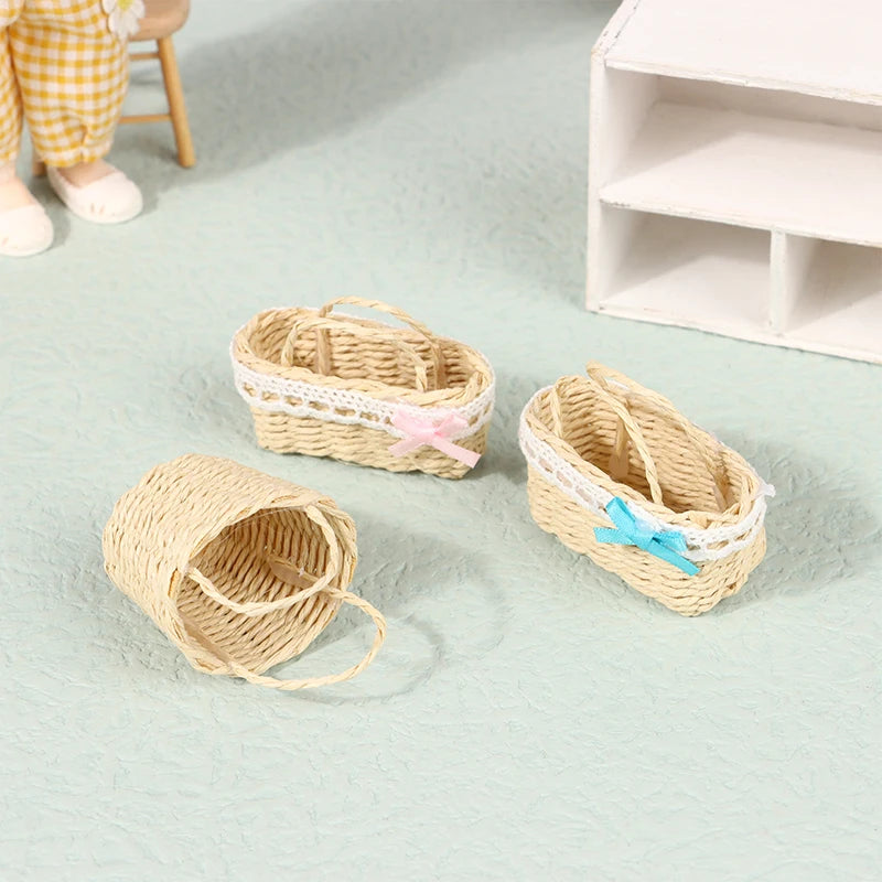 Exquisite Dollhouse Rattan Frame Basket for Miniature Display