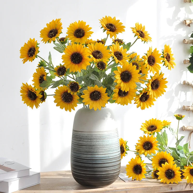 80CM Artificial Sunflower Large Branch Home Soft Decoration 3 Head Sunflower Home Decoration Photography Prop Silk Flower