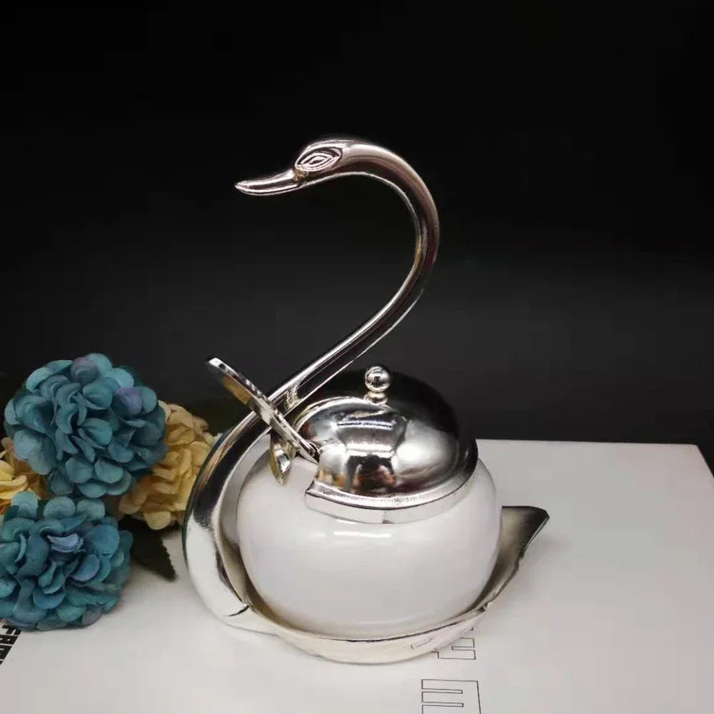 Creative Swan Aluminum Condiment Pot Set Seasoning Container alloy Spice Glass Jar Salt Sugar Bowl Pepper Coffee Organizer