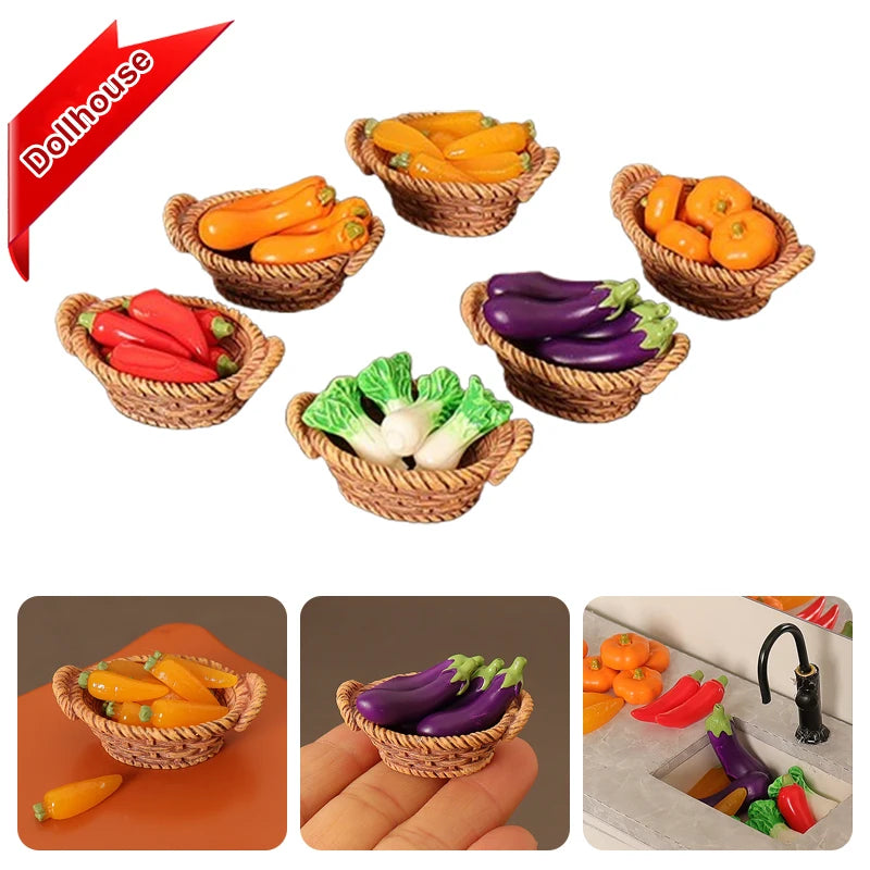 1/12 Dollhouse Simulation Vegetable Basket Set Dollhouse Vegetables Decoration Dolls House Miniature Kitchen Play Toys