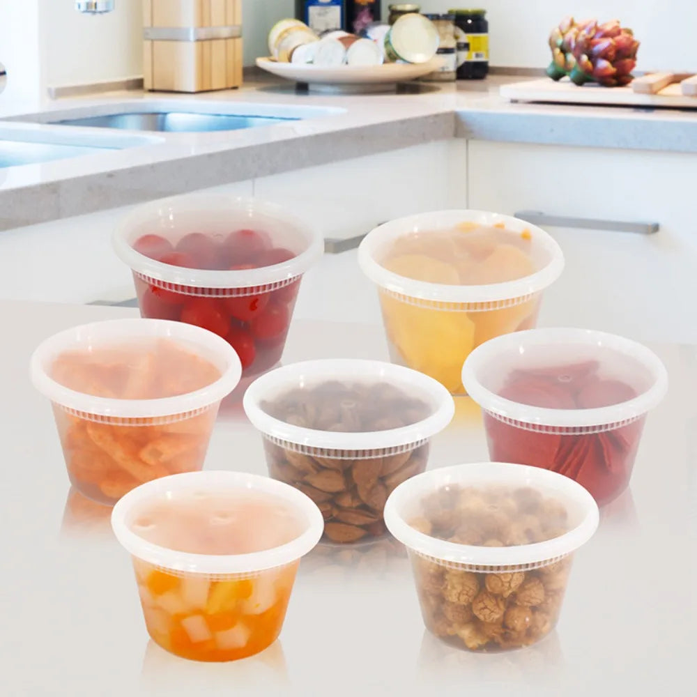 50Pcs Airtight Lid Food Storage Container Round BPA-Free Deli Containers Thickened Plastic Disposable Soup Cup Porridge