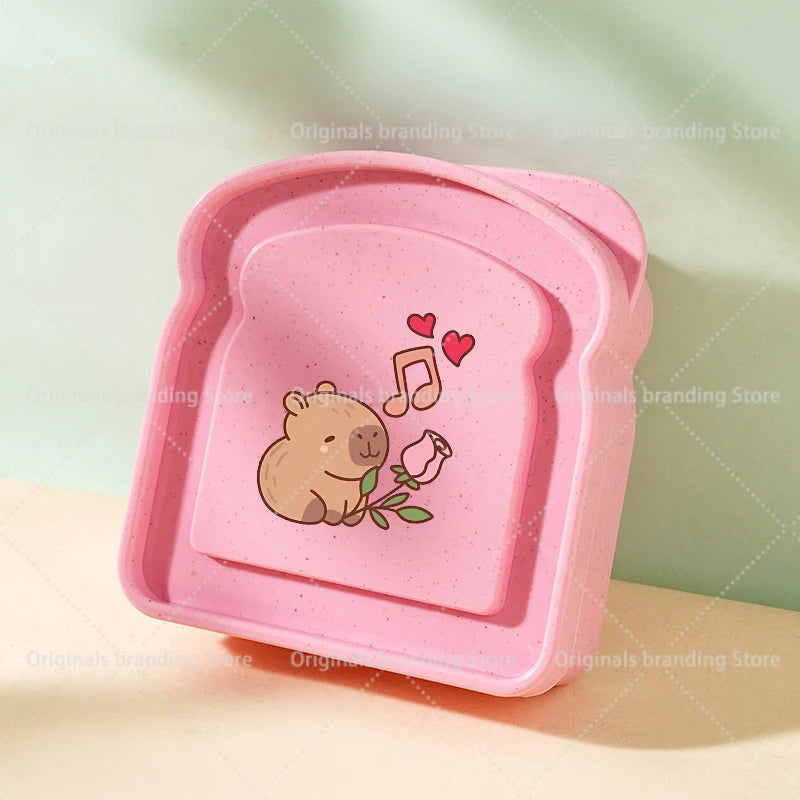 Capybara Portable Lunch Box Sandwich Silicone Toast Shaped Bento Box with Lid Office School Outdoor Lunch Food Container Gift
