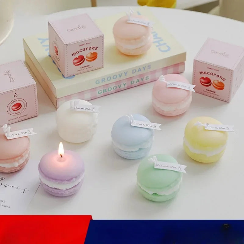 Macaron Aromatherapy Candle Lavender Peach Chamomile Cake Modelling Dessert Candles Home Decoration Gift for Party Wedding