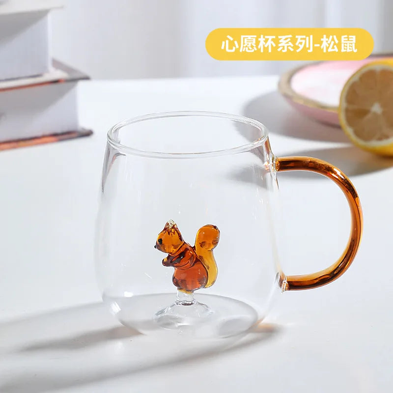 3D Cartoon Animal Shape Glass Cup for Home, Cute Water and Coffee, Single Layer Cup with Guests, Juice and Cold Drink