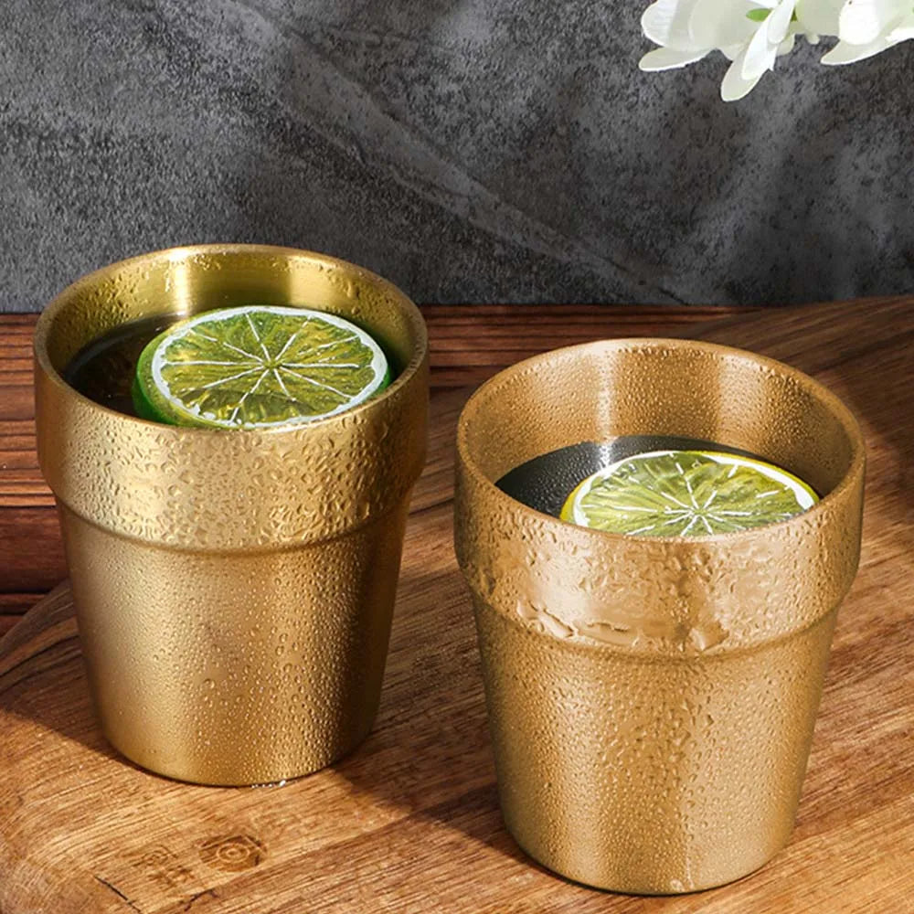 Golden Beer Mug Metal Tumbler 304 Stainless Steel Water Glasses Camping Reusable Mugs BBQ Home Office Party Coffee