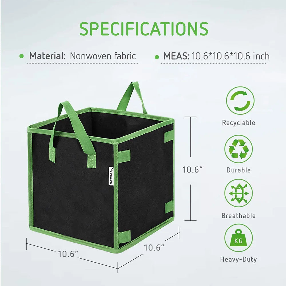 4/5/7/10 Gallon Non-woven Fabric Growing Bags Vegetable Flower Potato Pouch Root Container Garden Square Pots Planters Supplies