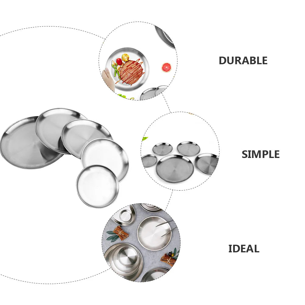 1Pcs Stainless Steel Dinner Plate Easy Clean Maintenance Ideal for Sharing Desserts At Parties Round Dinner Plate