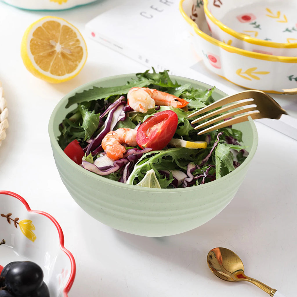 5Pcs Wheat Straw Salad Bowl Set 12cm Lightweight Shatterproof Mixing Bowls Soup Fruit Noodle Container Fruit Salad Bowl