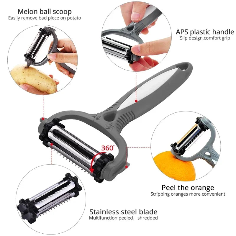 2025 Must-Have! 360° Rotary Peeler - Multifunctional Potato Cutter | Melon Planer, Kitchen Gadget Accessory