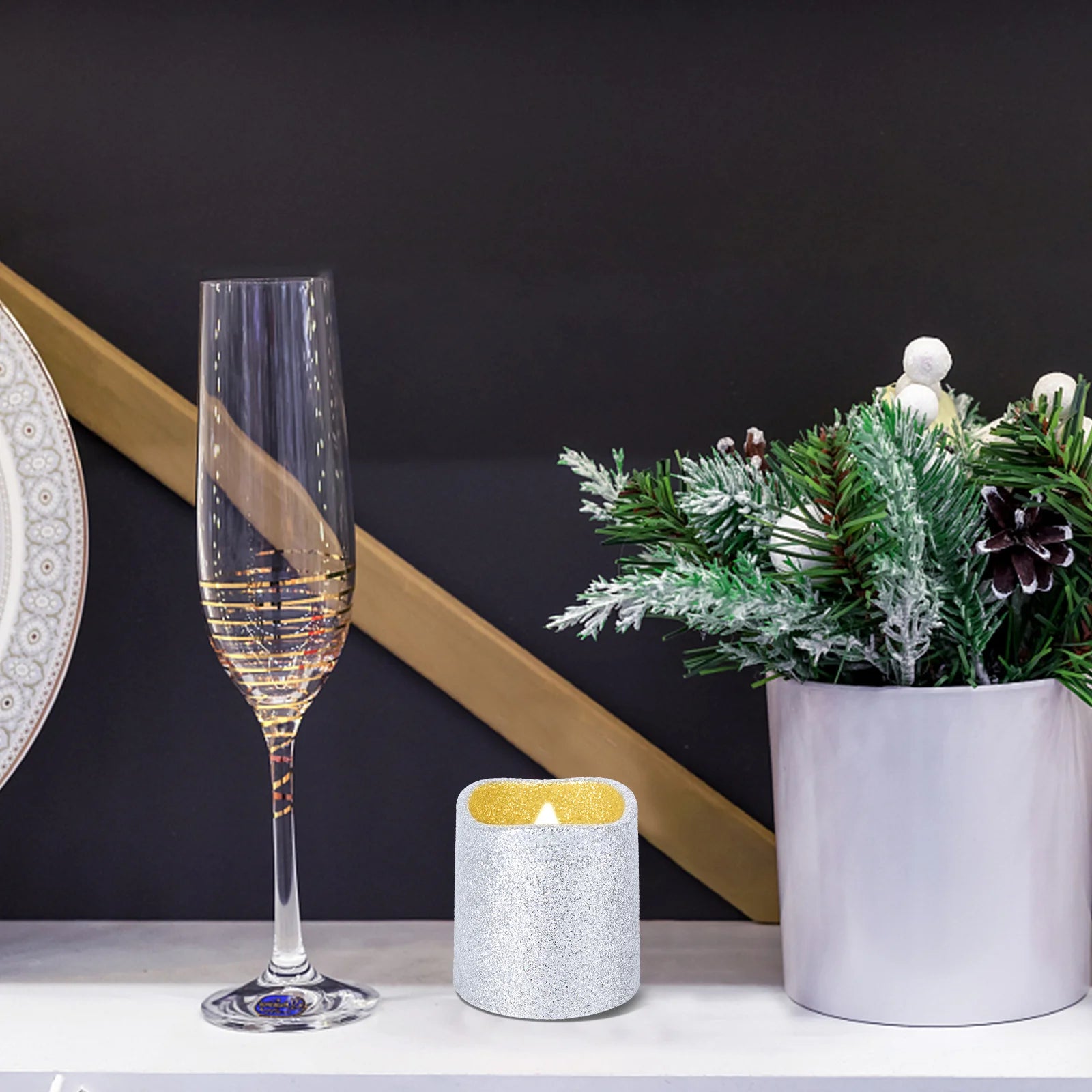 12pcs Glitter Electric Lights Flameless Led Candles For Wedding Christmas Party Home Cafe Bar Decorations Lighting